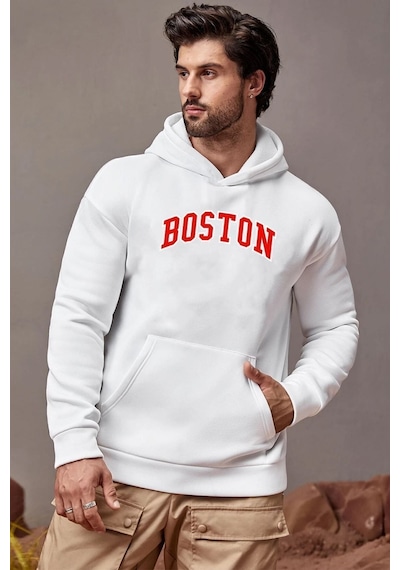 Uyguntarz Unisex Boston Baskılı Sweatshirt beyaz