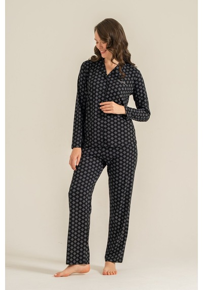 Pierre Cardin Kadın Siyah Nakışlı Gömlek Pijama Takımı Pc9290-s-v1 Pc9290-s-v1