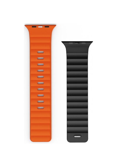 Watch 42mm Uyumlu Wiwu Mag Secur Serisi Silikon Kordon Siyah - Turuncu