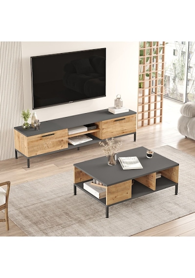 Best Tv Ünitesi 2'li Set Orta Sehpa Metal Ayaklı Çam Bes5-aa Atlantik Çam - Antrasit Best Tv Ünitesi 2'li Set Orta Sehpa Metal Ayaklı Çam Bes5-aa Atlantik Çam - Antrasit