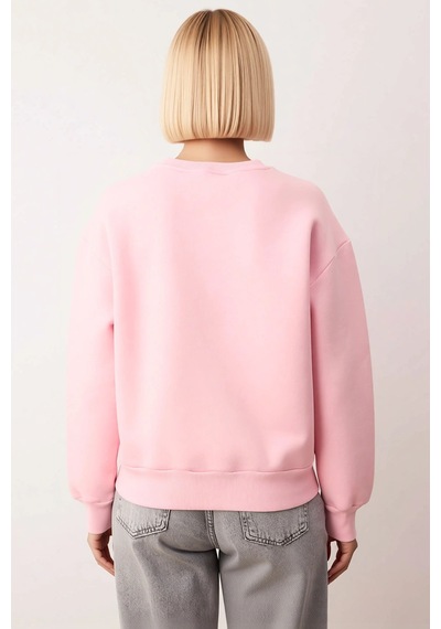 Benerly Kadın Bisiklet Yaka Düşük Kol Regular Kalıp Örme Sweatshirt Fonks Açık Pembe