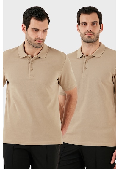Buratti Pamuk Regular Fit Düğmeli 2'Li Paket Erkek Polo Yaka T Shirt 5902127S2 Vizon-Vizon