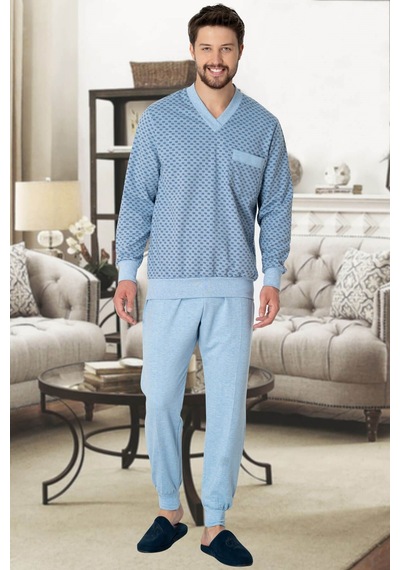 Mecit Pijama Mecit 2766 Mavi Büyük Beden Erkek Pijama Takımı Mavi