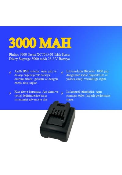 Philips 7000 Serisi Xc7055/01 Islak Kuru Dikey Süpürge 3000 Mah 25.2 V Batarya