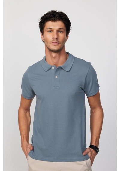 Tudors Erkek Slim Fit Dar Kesim Pamuk Mavi Polo Yaka Tişört-32728 Mavi