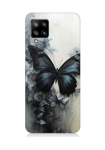 Samsung Galaxy A42 5g Uyumlu Siyah Dumanlı Kelebek Desenli Silikon Kılıf