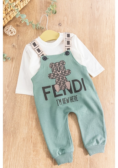 Babymod Ayıcık Desenli Erkek Bebek Tulum Salopet Takım Su Yeşili
