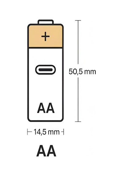 Exenar - Siyah - Şarjlı Kalın Kalem Pil Aa Şarj Edilebilir Pil 1.5v 2800mwh Lityum-ion Kalın Pil Aa 5 Type-c Şarjlı