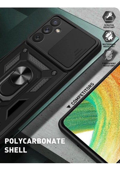 Samsung Galaxy A34 İle Uyumlu Kılıf Kamera Korumalı Sürgülü Toz Ve Kirden Koruyan Standlı Yüzük Tutuculu Vega Galaxy A34 İle Uyumlu Kılıf Lacivert