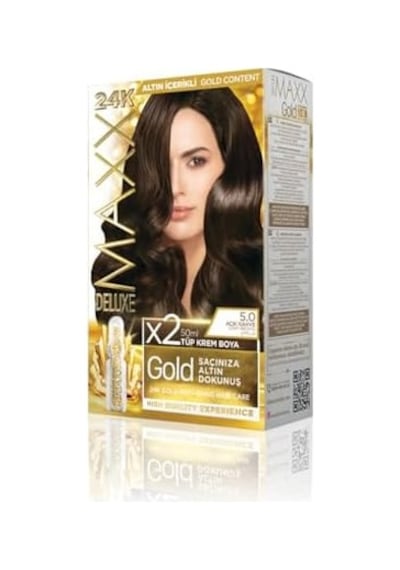 Serisi 24k Altın Parçacıklı Serum İle 1 Kutu 2 X 50 Ml Ve Geliştiriciler Saç Boyası Açık Kahve 5.0