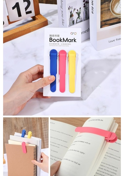 3 Lü Otomatik Kitap Ayıracı Akıllı Silikon Yer İmi Klips Seti, Okuma Severler İçin Pratik Kitap Aksesuarı .