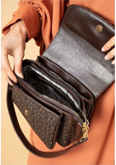 Just Polo Kahve Taba 2 Bölmeli Omuz Çantası Monogram 2197mh Kahverengi - Taba