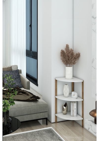 Modern İskandinav 3 Katlı Ahşap Çiçeklik & Dekoratif Köşe Rafı