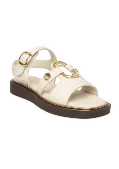 Mammamia D26ys-5290 Kadın Hakiki Deri Tokalı Düz Taban Comfort Günlük Sandalet Krem
