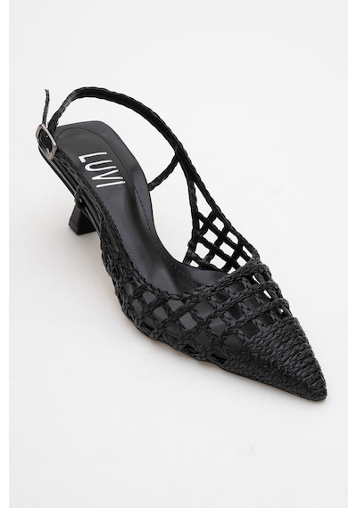 Luvishoes Luvi Shoes Heaven Siyah Örme Arkası Açık Kadın Kısa Topuklu Ayakkabı Siyah