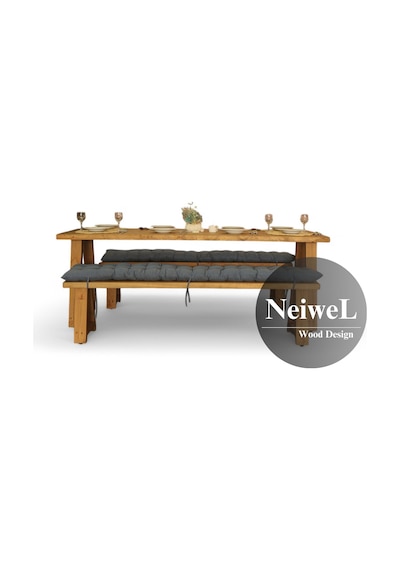 Neiwel Dore Doğal Ahşap Banklı Yemek Masası Takımı-80-220 Takım Açık Ceviz
