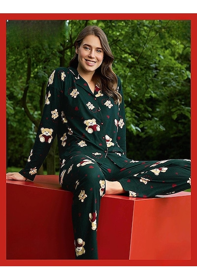 Pijamoni Kadın Süet Önden Düğmeli Likralı Pijama Takımı 9 - 1 Adet 001
