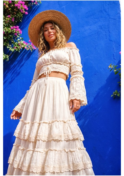 Fashion Cocktail Desert Oasis Organik Pamuk Kat Kat Katmanlı Doğal Dokulu İspanyol Kollu Tanrıça Silüeti Smocked Detaylı Çingene Bluz Maksi Etek Takım ekru Fashion Cocktail Desert Oasis Organik Pamuk Kat Kat Katmanlı Doğal Dokulu İspanyol Kollu Tanrıça Silüeti Smocked Detaylı Çingene Bluz Maksi Etek Takım ekru