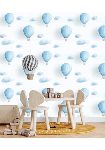 Bulutlar Balonlar Desen Çocuk Odası Poster Duvar Kağıdı