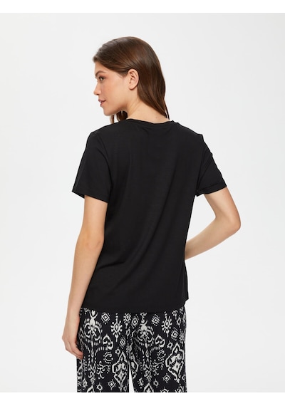Faik Sönmez V Yaka Kısa Kol T-shirt 00001 B0000110 Siyah