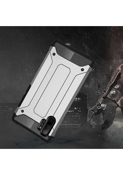 Ekılıf - Samsung Galaxy Note 10 Plus Uyumlu Kılıf Çift Katman Zırh Tank Crash Military Kapak - Gri