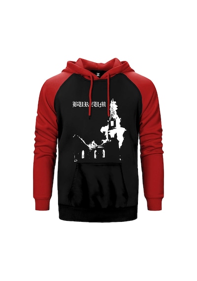 Burzum Burn Church Kırmızı Renk Reglan Kol Kapşonlu Sweatshirt Kırmızı