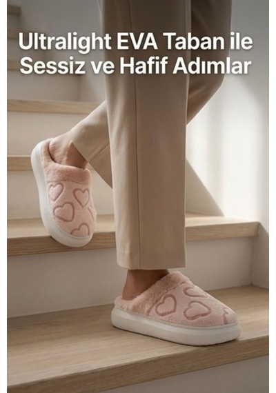 Unisex Ultra Hafif Yumuşak Peluş Kaymaz Taban Anne Çocuk Misafir Pembe Kalp Desenli Ev Terliği 5808 Unisex Ultra Hafif Yumuşak Peluş Kaymaz Taban Anne Çocuk Misafir Pembe Kalp Desenli Ev Terliği 5808