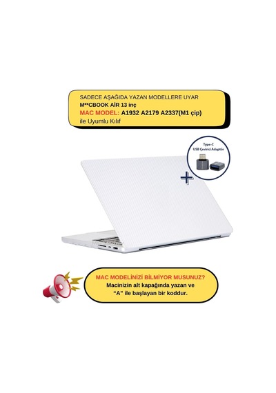 Macbook Air M1 Kılıfı A2337 A2179 A1932 Uyumlu 13.3 İnç Karbon Fiber Desenli Hard Case Sert Kapak Parmak İzi Bırakmayan İnce Hafif Macbook Air Kılıfı Şeffaf Belirtilmemiş