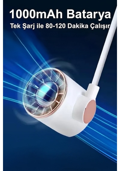 Taşınabilir Usb Şarjlı 3 Kademeli Ergonomik Boyun Fanı Vantilatör Soğutucu Zb135 Beyaz