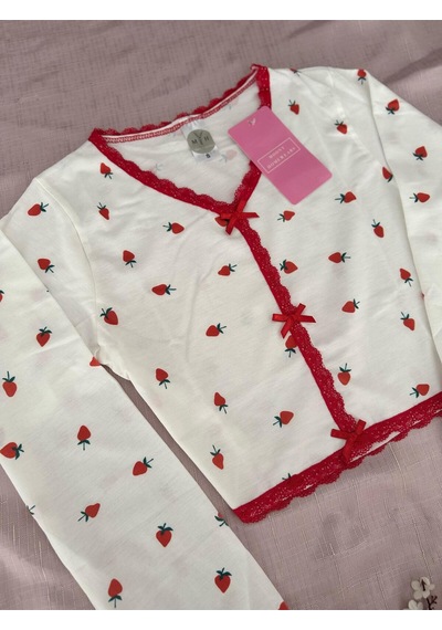 Mh Moony Homewears Liverpool Çilek Crop Uzun Üst Uzun Alt Yumuşak Pijama Çok Renkli