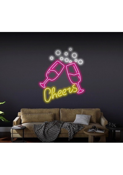 Cheers Yazılı Ve Şekilli Neon Tabela Pembe