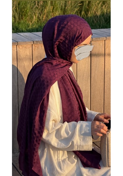 Qalortex Scarf Premium Pamuklu Jakar Şal-patlıcan Mor