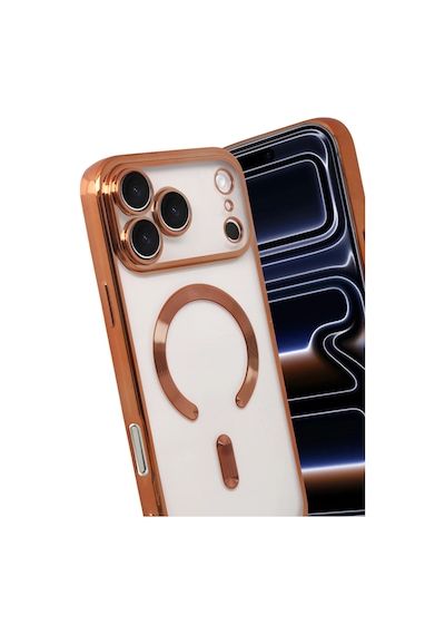 Apple Uyumlu iPhone 17 Pro Max İçin Magsafe İle Kılıf Kamera Lensli Korumalı Şeffaf Silikon Kapak Turuncu