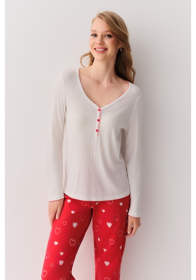 Suwen Love Pijama Takımı Sh2624466095 Kırmızı Desenli