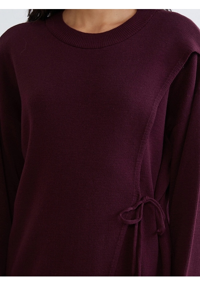 Lcw Modest Bordo Bisiklet Yaka Bağlama Detaylı Kadın Triko Tunik