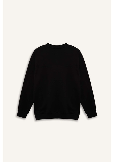 Defacto Boxy Fıt Bisiklet Yaka Pike Sweatshirt H1001ax26spbk81 Siyah-bk81