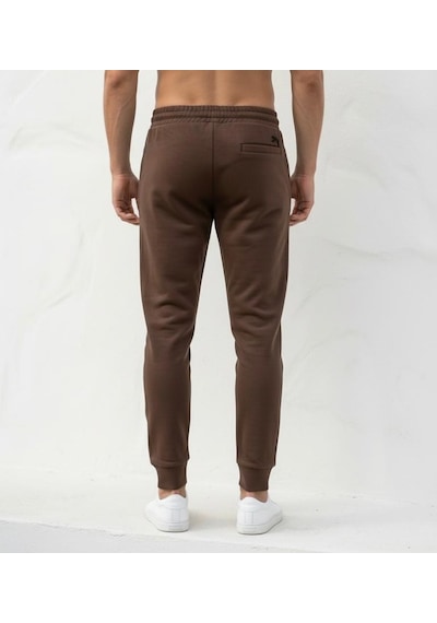Plus Scorpion Erkek Slim Fit Eşofman Altı Pamuklu Kumaş, Fermuarlı Cepli, Rib Paça Kahverengi