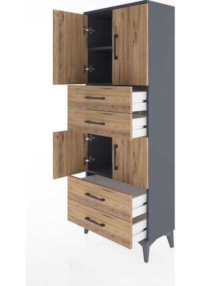 Arges Dolap 3 Raflı 4 Çekmeceli 4 Kapaklı 60x30x163 Antrasit-çam Antrasit