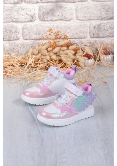 Fort Cool Helen Rahat Hafif Kanat Figürlü Bilekli Sneaker Kız Çocuk Ayakkabı Beyaz-Pembe Fort Cool Helen Rahat Hafif Kanat Figürlü Bilekli Sneaker Kız Çocuk Ayakkabı Beyaz-Pembe