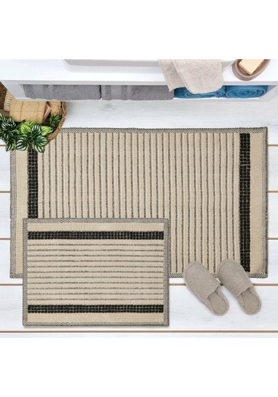 Soft Linya 2'li Banyo Paspası - Ekru - 60x100 Cm + 50x60 Cm Renkli