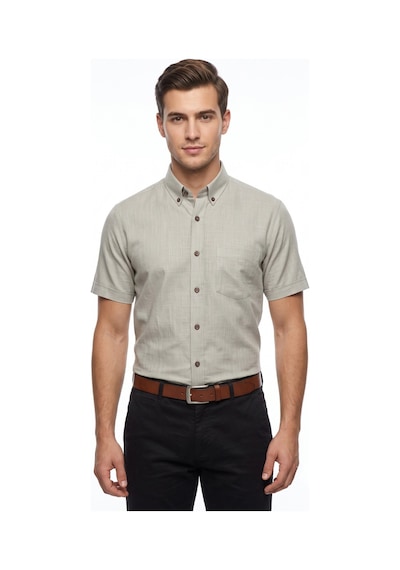 Kamer Erkek Klasik Tek Cepli %100 Cotton Kısa Kol Gömlek Bgl-st05624 Haki