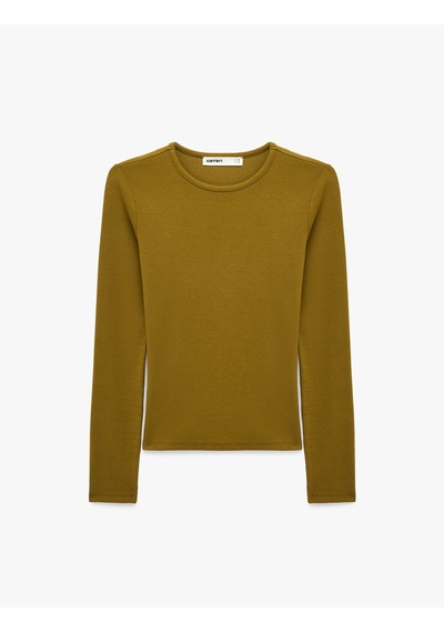 Koton Modal Kumaş Slim Fit Bisiklet Yaka Uzun Kollu Tişört Yeşil 7wak50046ek