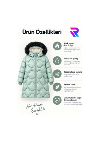 Regos Kız Çocuk Çıkarılabilir Kapüşonlu Kürklü Uzun Kapitone Şişme Kışlık Mont - Çağla Çağla Regos Kız Çocuk Çıkarılabilir Kapüşonlu Kürklü Uzun Kapitone Şişme Kışlık Mont - Çağla Çağla