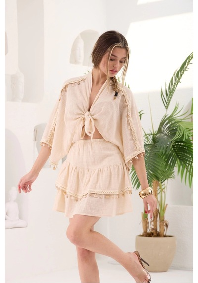 Asprinfashion Deniz Kabuklu Aksesuar Takım Ekru