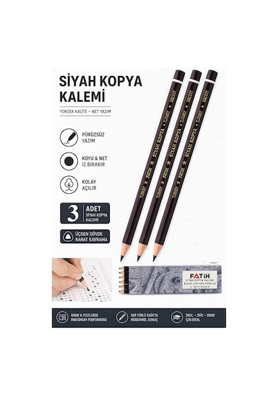 Siyah Kopya Kalemi 3 Adet Fatih Dermo Siyah Kopya Kalemi Deri Ve Cilt Kalemi