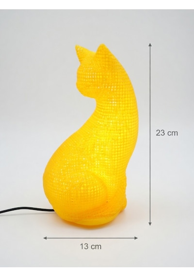 Dekoratif Kedi Figürlü Gece Lambası 3d Yazıcı Baskı Hediyelik Masa Lambası Aydınlatma 23cm Sarı