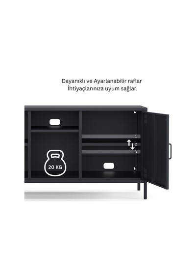 Pera Tv Ünitesi, Tv Dolabı,2 Kapaklı, Açık Raflı 130,50 X 40 X 64,50 Cm Ral 7016 Antrasit Pera Tv Ünitesi, Tv Dolabı,2 Kapaklı, Açık Raflı 130,50 X 40 X 64,50 Cm Ral 7016 Antrasit