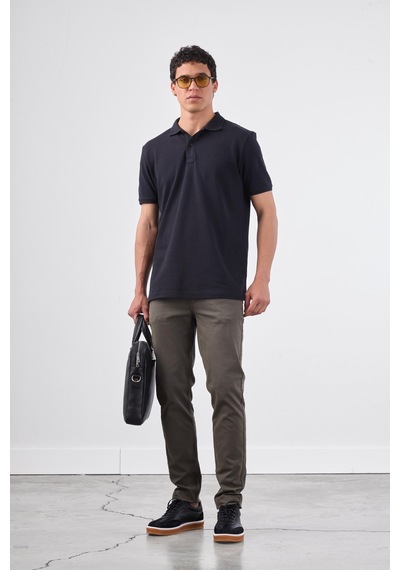 Dufy Siyah Düz Erkek T-shirt - Slim Fit SIYAH