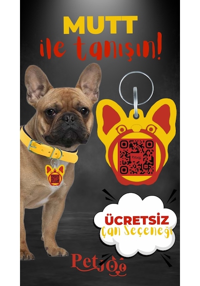 Petjoo 10.Mutt Kırmızı-Sarı Qr'lı Köpek Künyesi