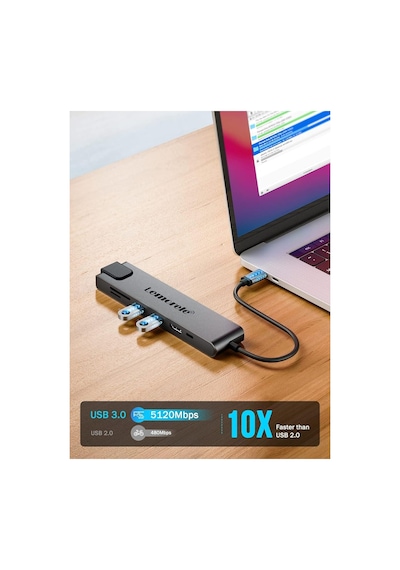 Lemorele Tc25 7 İn 1 Usb Type-c Hub Çoklayıcı Rj45 Ethernet, 2x 3.0 Usb, 4k Hdmı, Sd Kart Okuyuculu Çoğaltıcı